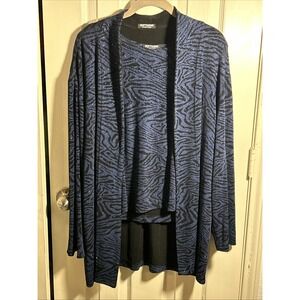 Softwear By Mark Singer Jacket and Sleeveless Top Women's L‎ Blue Black Slinky